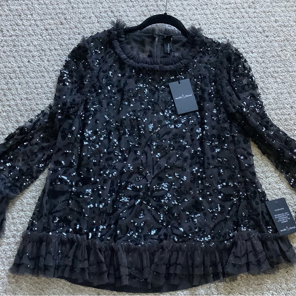 Needle & Thread Black Sequin Top
